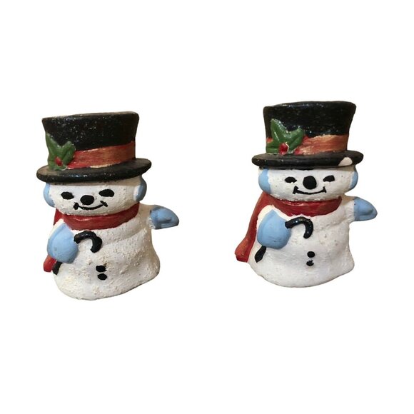 Two Snowman Candlestick Holders Some Wear - Picture 1 of 12